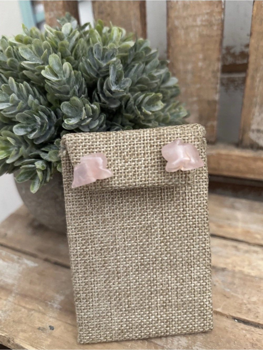 Rose Quartz Stud Bunny Earrings 15mm NEW!
